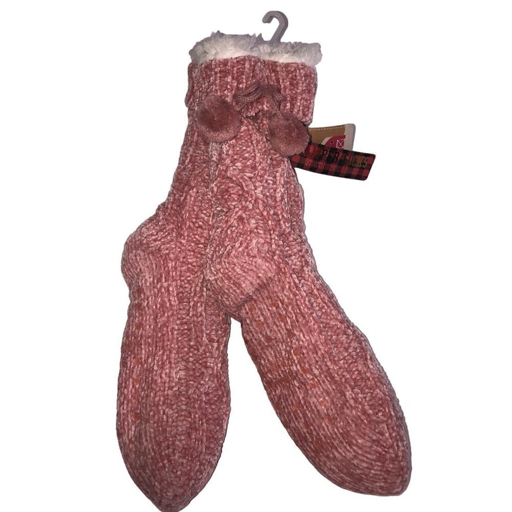 Simply Southern Camper Sock Womens Pink Chenille Sherpa Lined No Skid NEW
